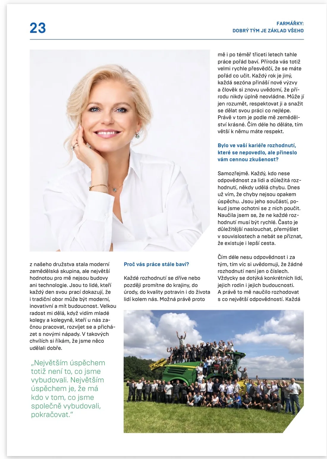 SZIF Newsletter červenec/srpen 2026, strana 23 — o radosti z práce a o tom, na co je Monika Nebeská hrdá